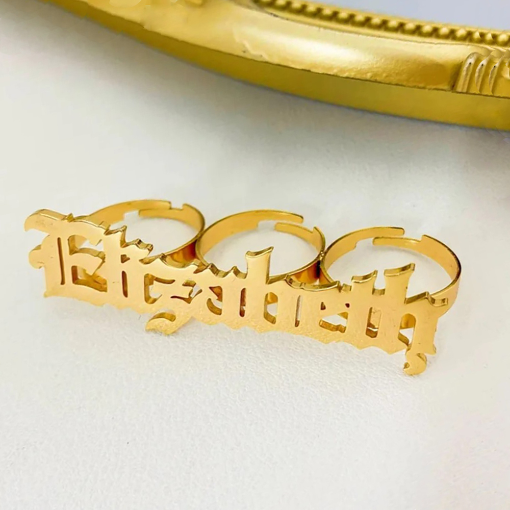 Statement Cocktail Ring - 女性用の調整可能なカスタムネームリング,3本指の大きなリング,カスタムステンレススチールジュエリー,ゴールドパーティージュエリー