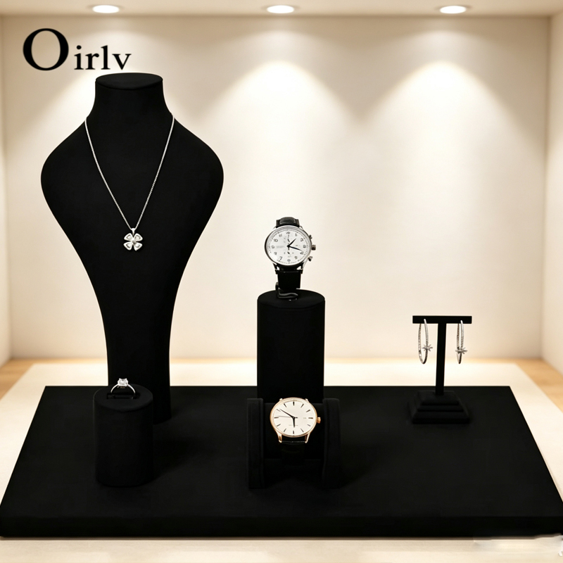 Jewelry And Watches Stores - Oirlv ブラックジュエリーディスプレイセット ネックレス、時計、指輪、イヤリング用ディスプレイホルダー 多機能ジュエリーディスプレイスタンド 店舗ショーケース用