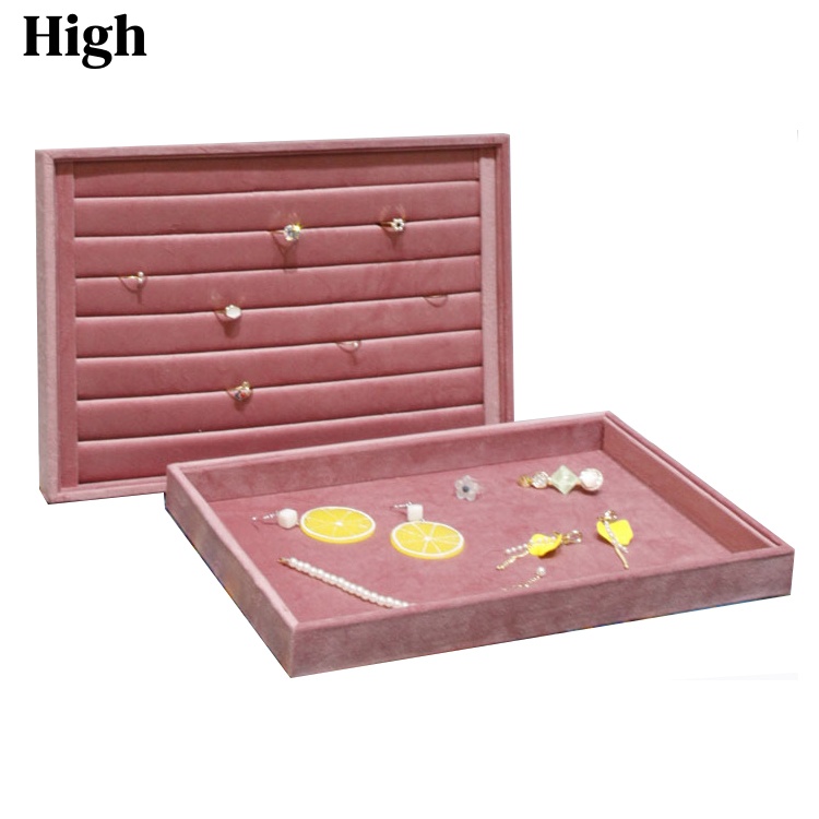 Jewelry And Watches Stores - ピンクベルベットジュエリーディスプレイトレイ、大型35x24cm多機能リングネックレスイヤリングオーガナイザー、ストアカウンター用時計ホルダー