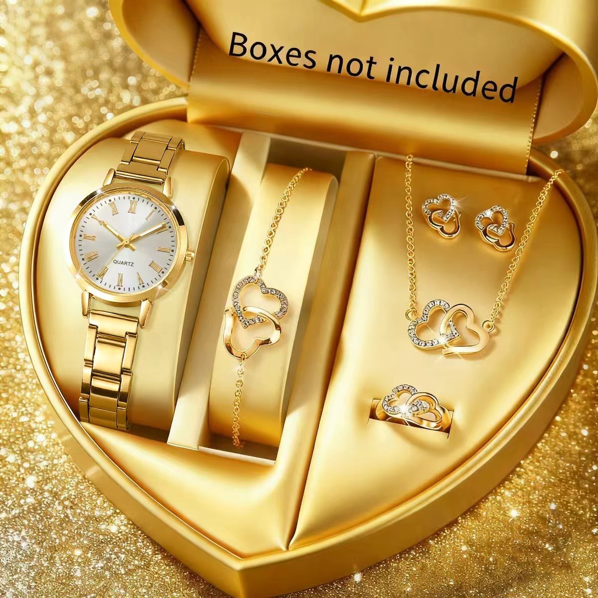 Jewelry Watch Making - 6 個のファッション女性用クォーツ時計ラインストーンジュエリーセットエレガントなレディース合金バンド腕時計レロジオフェミニーノ（箱なし）