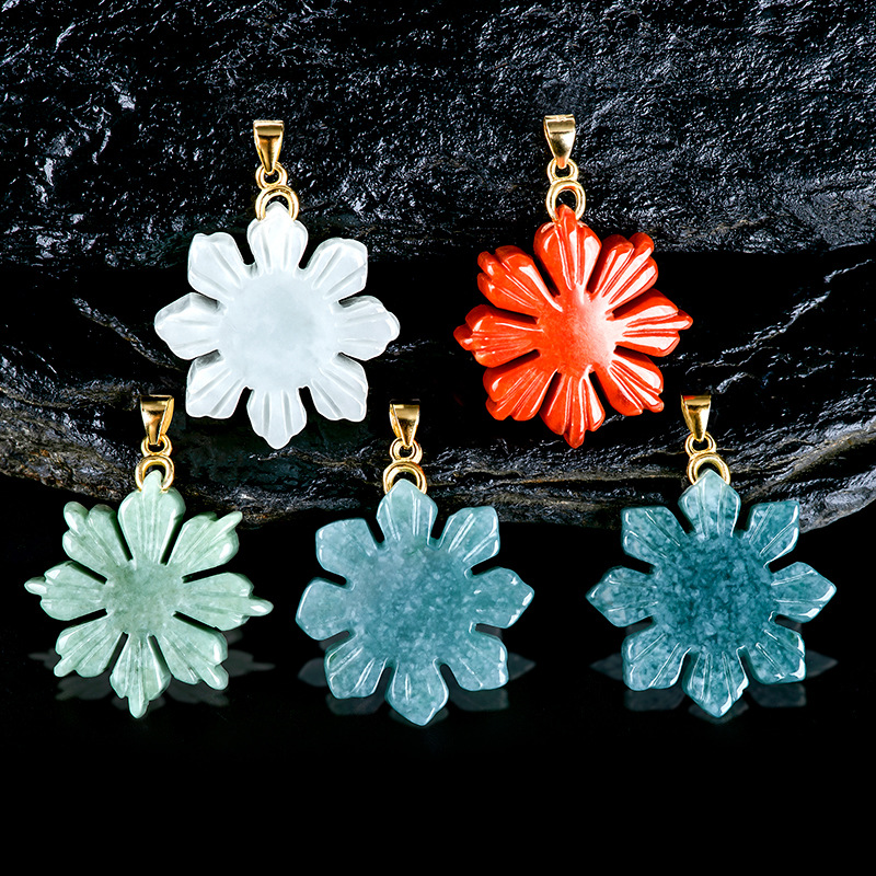 Jewelry & Watches Store - Jadeite翡翠ひまわりペンダントネックレス、18k金メッキチョーカー、本物のバームレット、自然なジュエリー、彫刻されたファッション