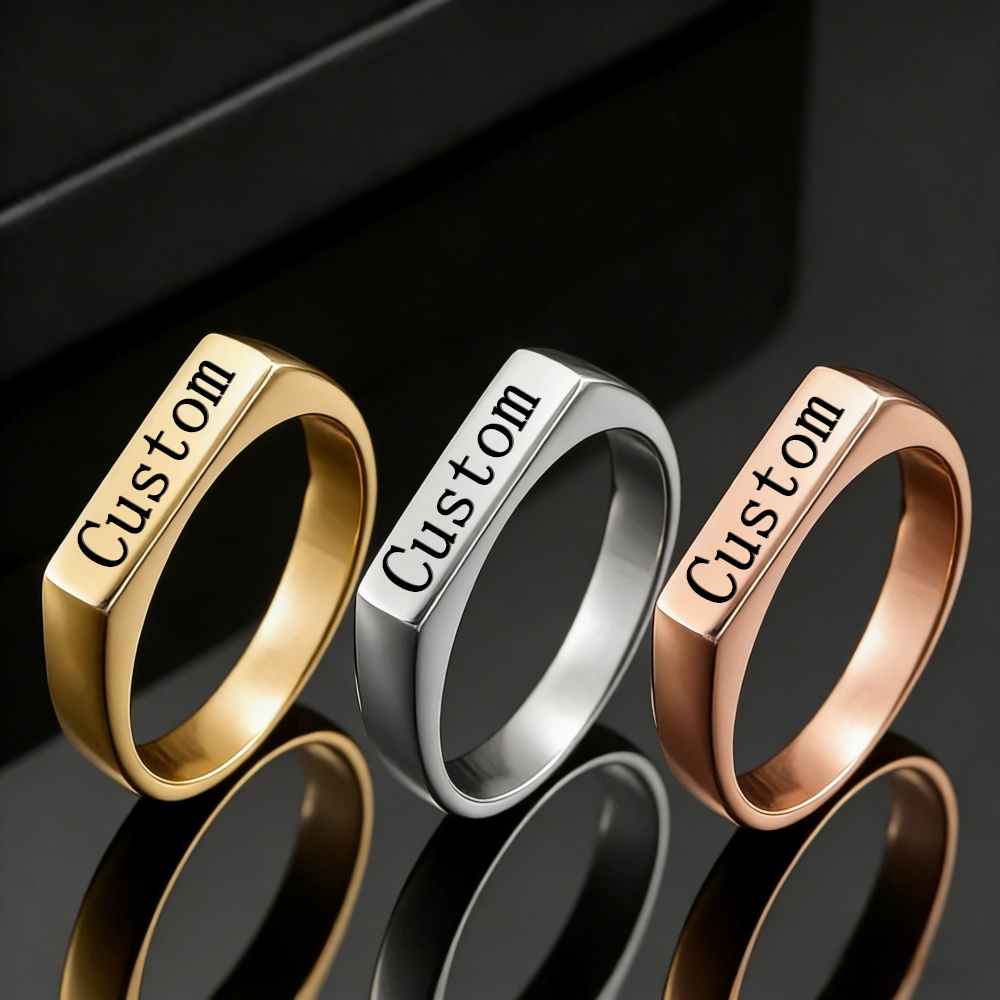 Statement Cocktail Ring - カスタマイズされた彫刻名写真リングステンレス鋼パーソナライズされた家族恋人婚約結婚式ロゴリングジュエリーギフト