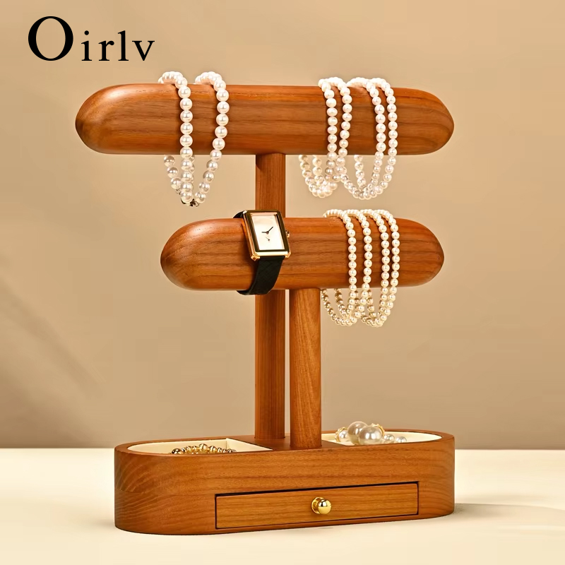 Jewelry And Watches Stores - Oirlv製無垢材ジュエリーディスプレイスタンド（引き出し付き）多層式時計＆ブレスレットオーガナイザー、ブティックストア向けジュエリーショーケース