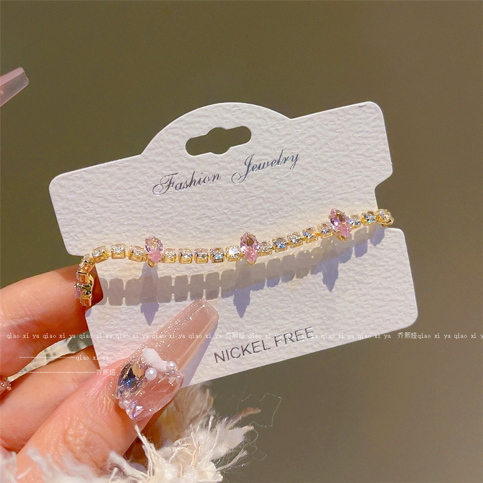 Best Jewelry Watches Women - ピンクフルダイヤモンドジルコンブレスレット Instagram スタイルギフト親友バングル時計バックルファッションジュエリー女性のための