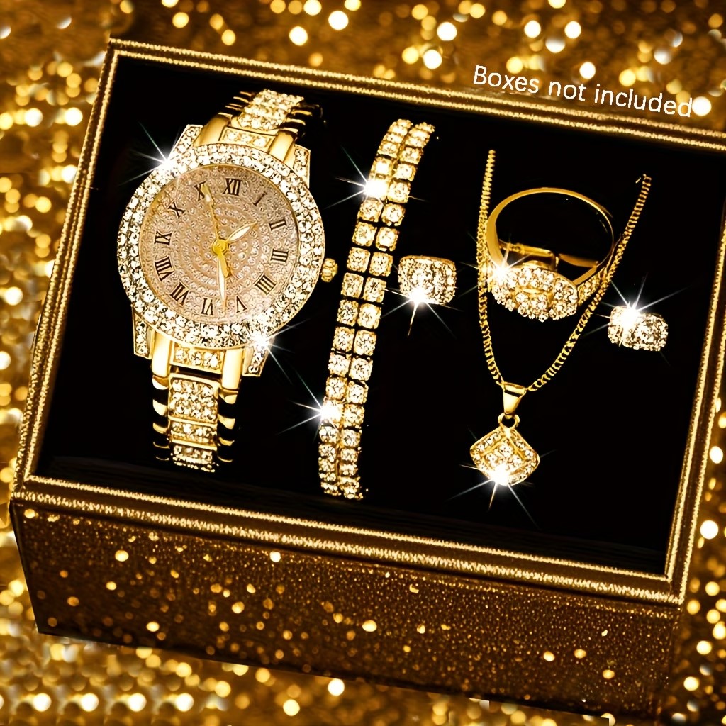 Jewelry Watch Making - 6点セットの新しいデザインの女性用エレガントなカジュアルファッションウォッチ。上品なジュエリーと組み合わせて、普段使い、誕生日、パーティー、ラマダン、新年、クリスマス、ハロウィーンの装いに最適。また、家族や友人への贈り物としてもおすすめです。