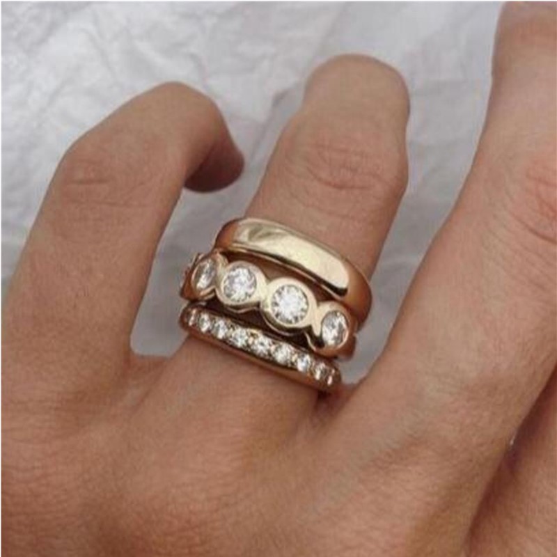 Statement Cocktail Ring - オルツーン-女性のための幾何学的な象眼細工のジルコンリング,3ピース,パーティーアクセサリー,カスタムジュエリー,ファッション,新しい,2024
