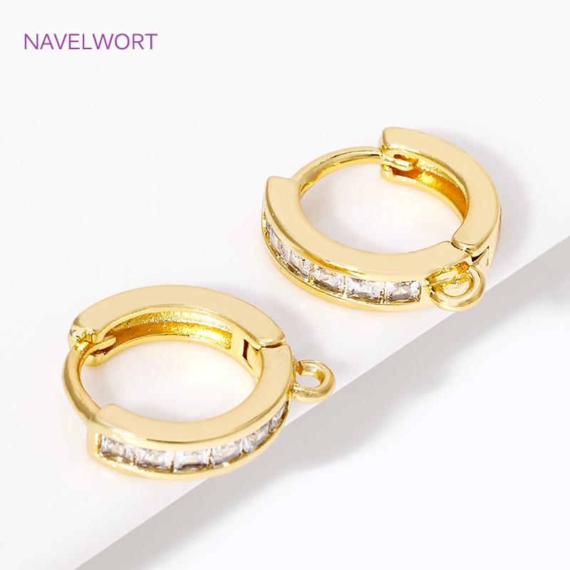 Hoop Earrings - 18Kゴールドメッキを施したジルコンをあしらった丸型イヤリング金具、真鍮製のShvenzyイヤリングワイヤー、ジュエリー製作やDIYアクセサリー用の留め具。