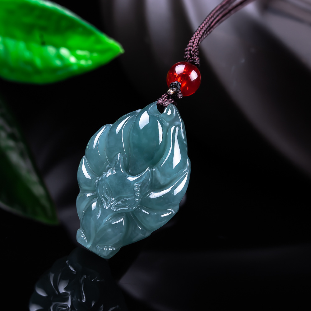 Jewelry & Watches Store - 天然ビルマ翡翠フォックスペンダントネックレスヴィンテージアクセサリー宝石本物の翡翠デザイナーファッションジュエリー女性へのギフト
