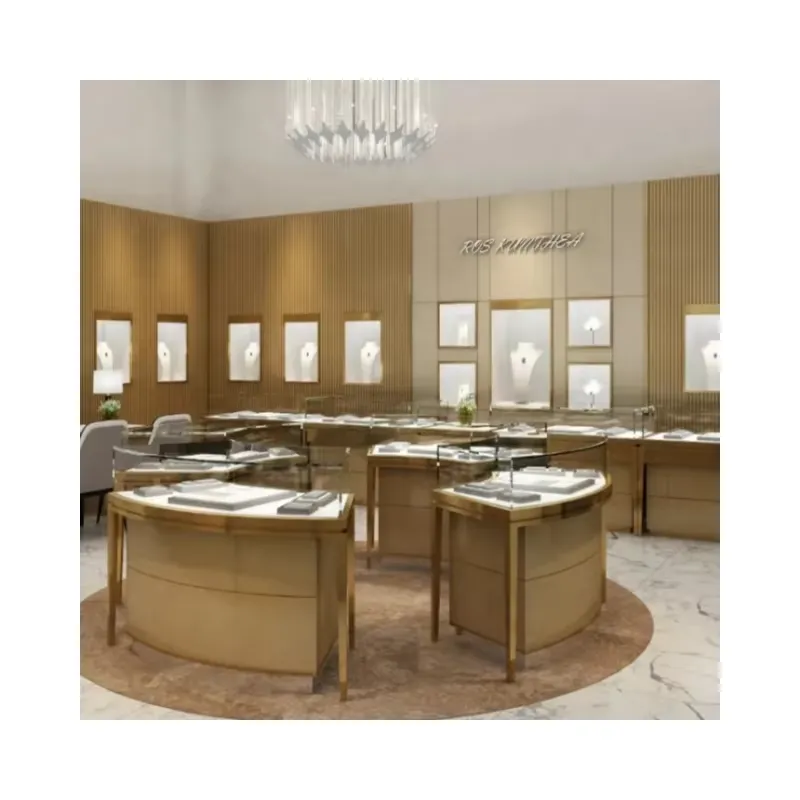 Used Jewelry Watches - 白いバッグ型スモークガラス製LED棚付きジュエリーショーケース、店舗用ジュエリー・時計展示用円形キオスク