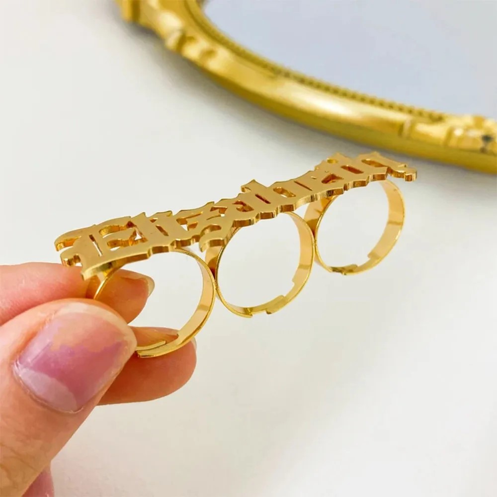 女性用の調整可能なカスタムネームリング,3本指の大きなリング - Statement Cocktail Ring のレビューと価格
