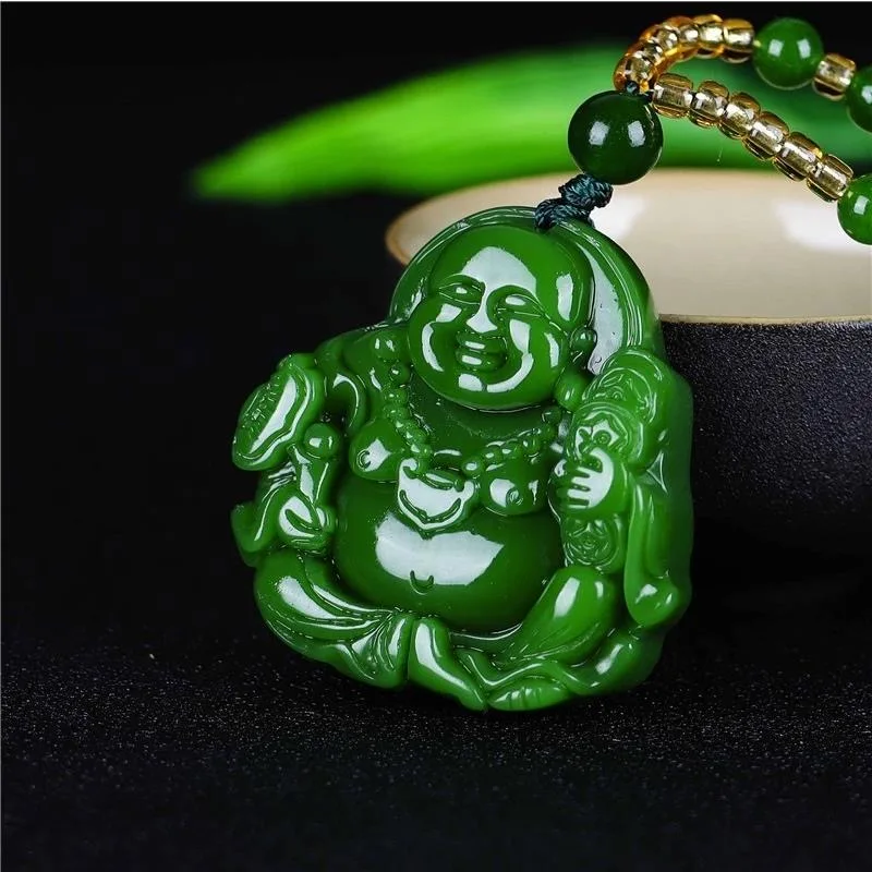 中国の緑のヒスイ弥勒仏ペンダントネックレスチャーム硬玉ジュエ - Jewelry & Watches Store のレビューと価格