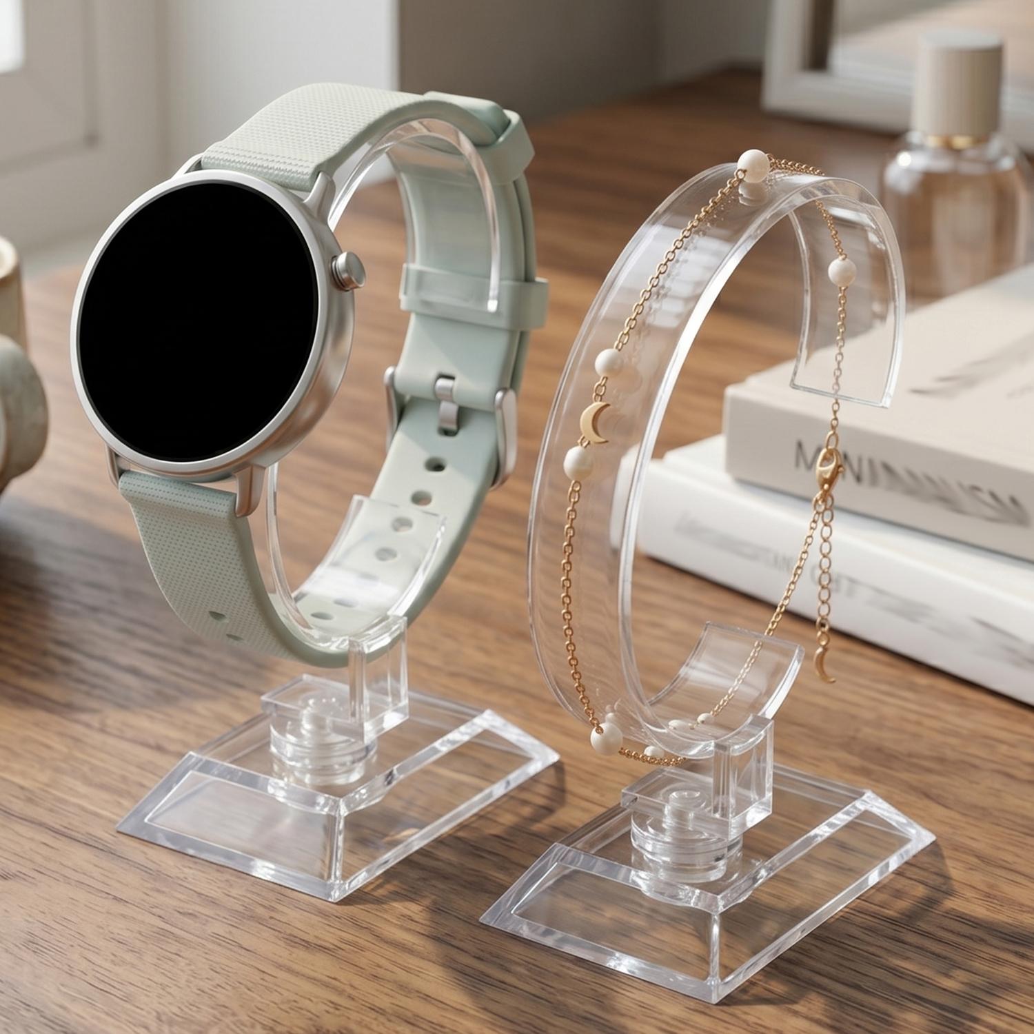 透明な時計ディスプレイスタンド C型アクリルホルダー カウン - Jewelry Stand Watches のレビューと価格