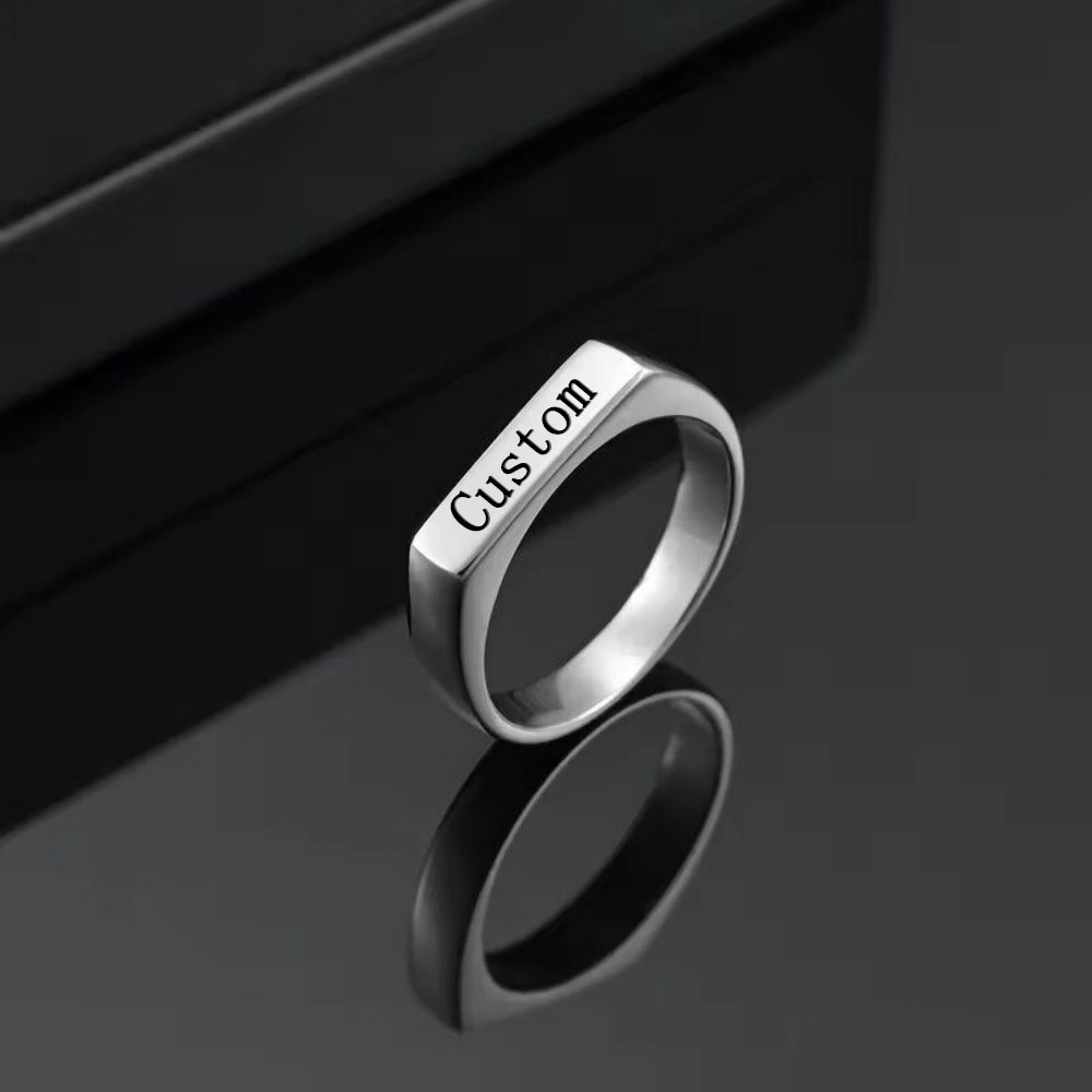 カスタマイズされた彫刻名写真リングステンレス鋼パーソナライズ - Statement Cocktail Ring のレビューと価格