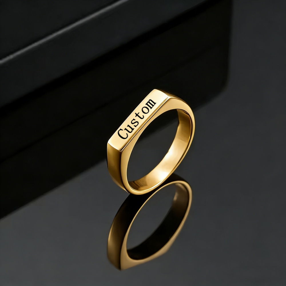 カスタマイズされた彫刻名写真リングステンレス鋼パーソナライズ - Statement Cocktail Ring のレビューと価格