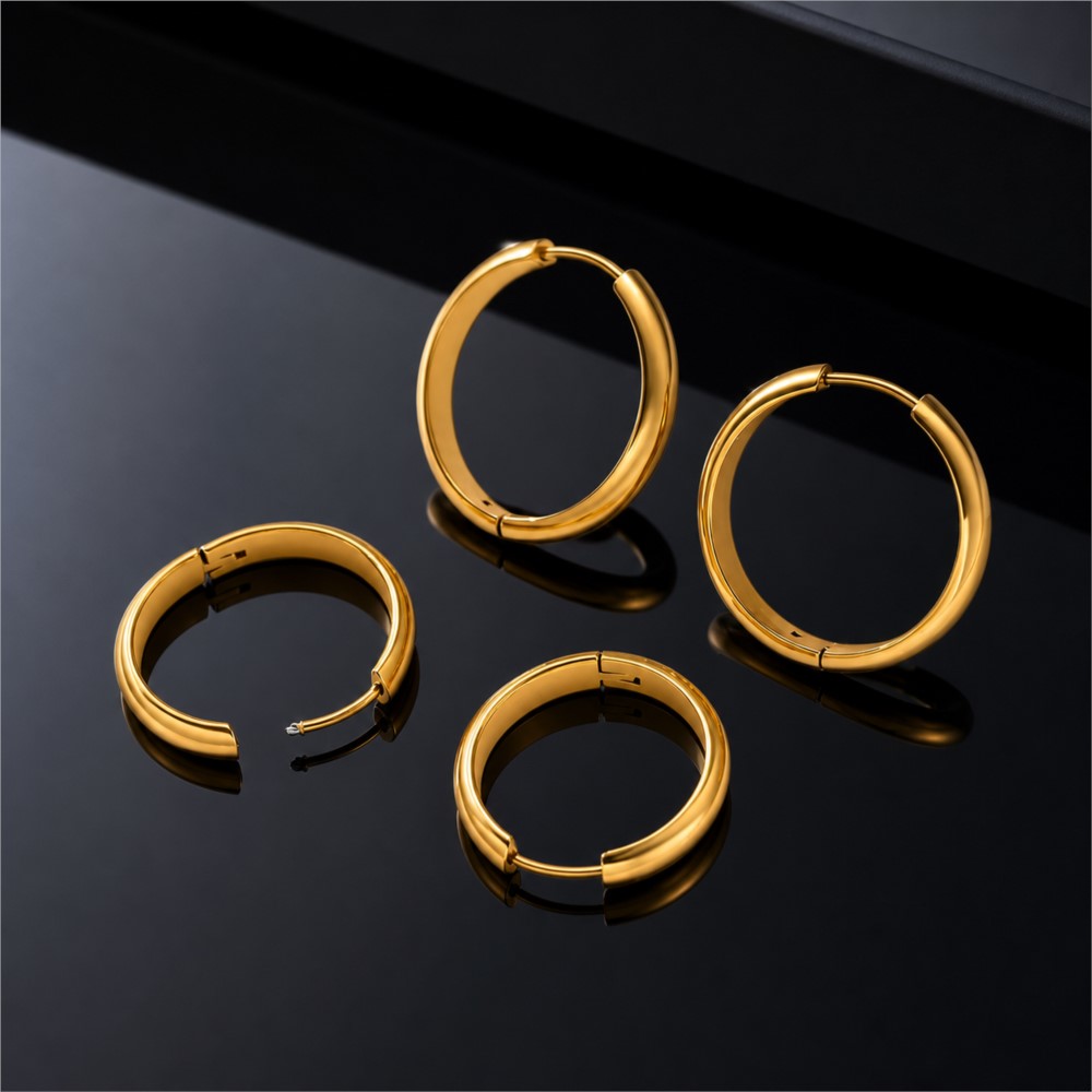 4個入りステンレス製丸型フープイヤリング ファッションイヤー - Hoop Earrings のレビューと価格