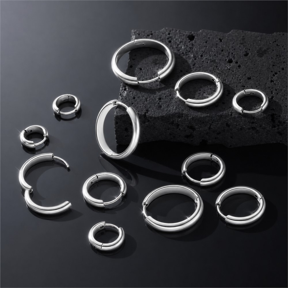 4個入りステンレス製丸型フープイヤリング ファッションイヤー - Hoop Earrings のレビューと価格