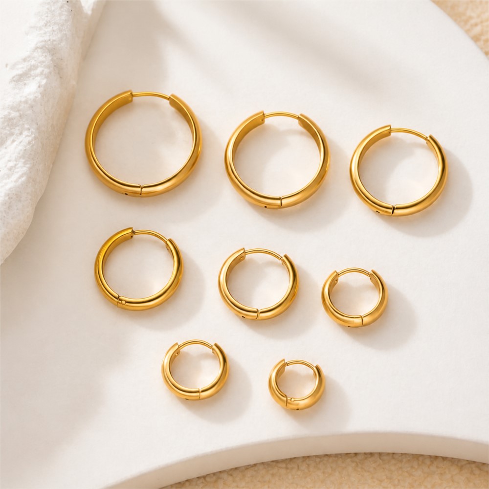 4個入りステンレス製丸型フープイヤリング ファッションイヤー - Hoop Earrings のレビューと価格