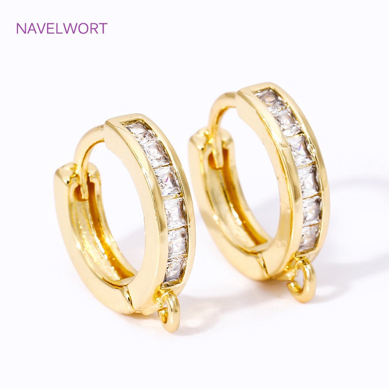 18Kゴールドメッキを施したジルコンをあしらった丸型イヤリン - Hoop Earrings のレビューと価格