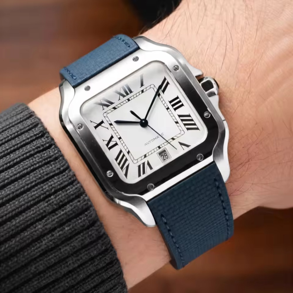 カルティエ サントス用、帆布素材のFKMゴム製時計バンド。2 - Cartier Watch Santos のレビューと価格