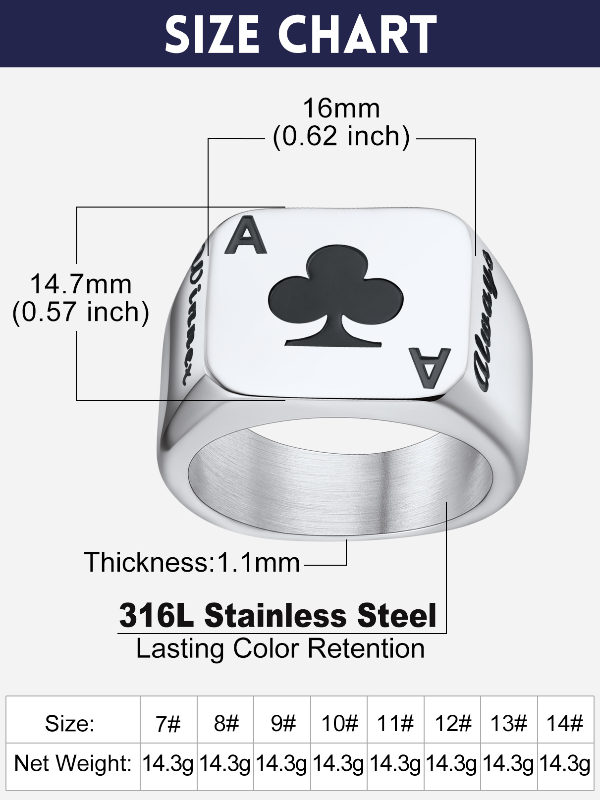 U7 カスタマイズされた正方形長方形ステンレス鋼ポーカーカー - Statement Cocktail Ring のレビューと価格