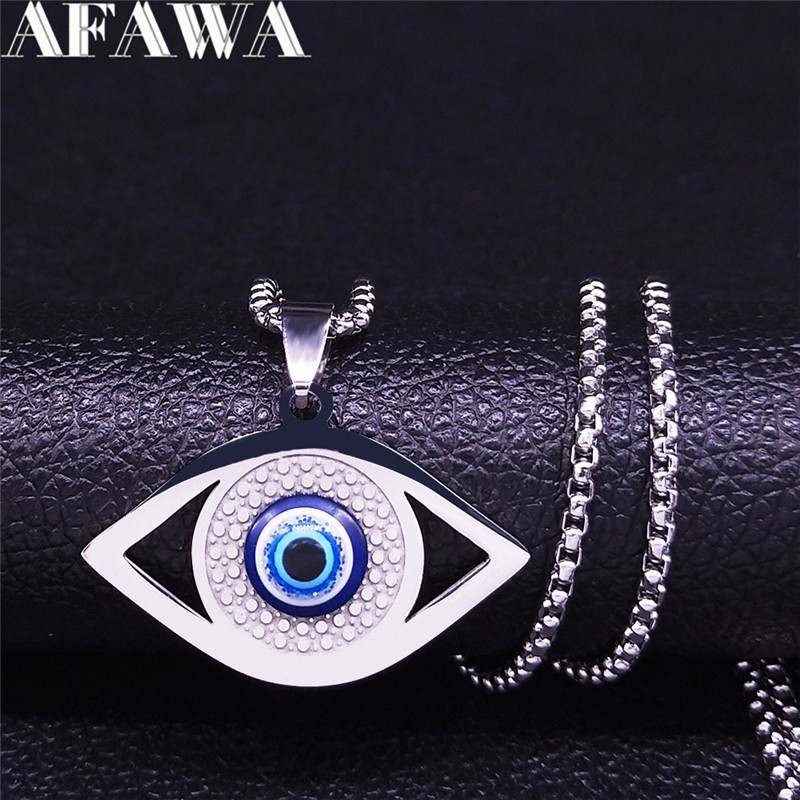 イスラム ハムサ 邪視除けブルーアイネックレス ステンレスス - Jewelry & Watches Store のレビューと価格
