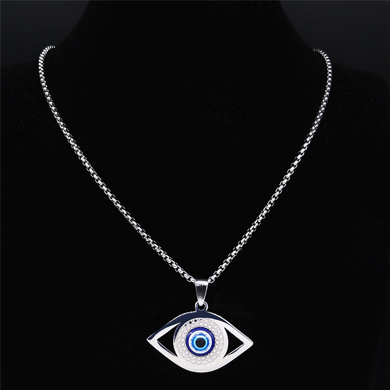 イスラム ハムサ 邪視除けブルーアイネックレス ステンレスス - Jewelry & Watches Store のレビューと価格