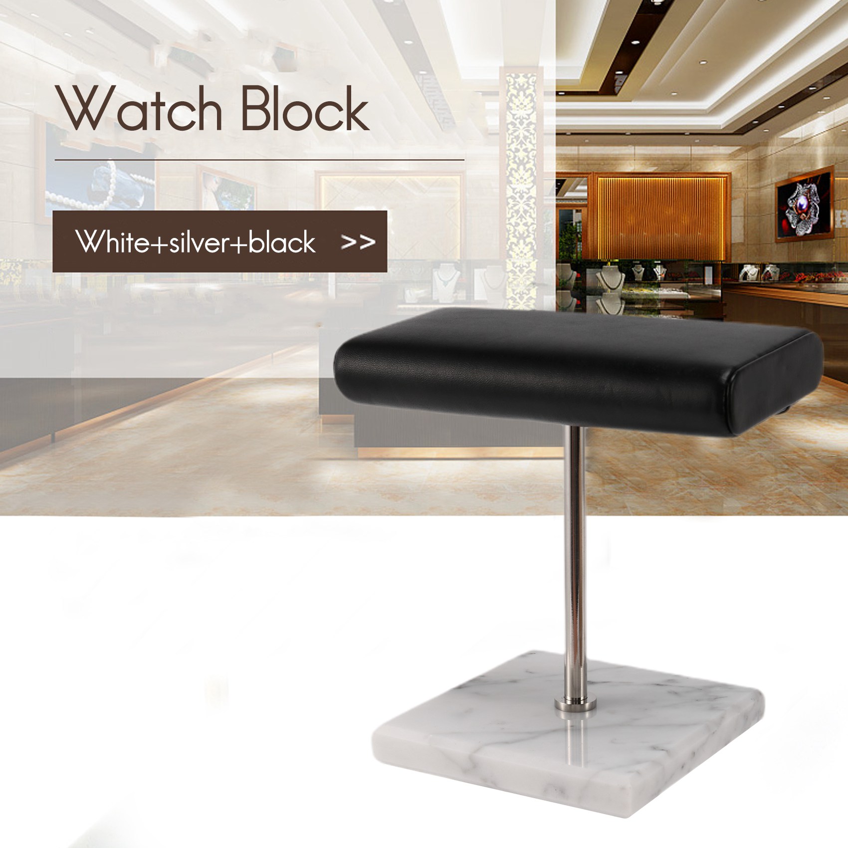 白い大理石の台座を使用した腕時計スタンド。金属製の棒で支え、 - Jewelry Stand Watches のレビューと価格