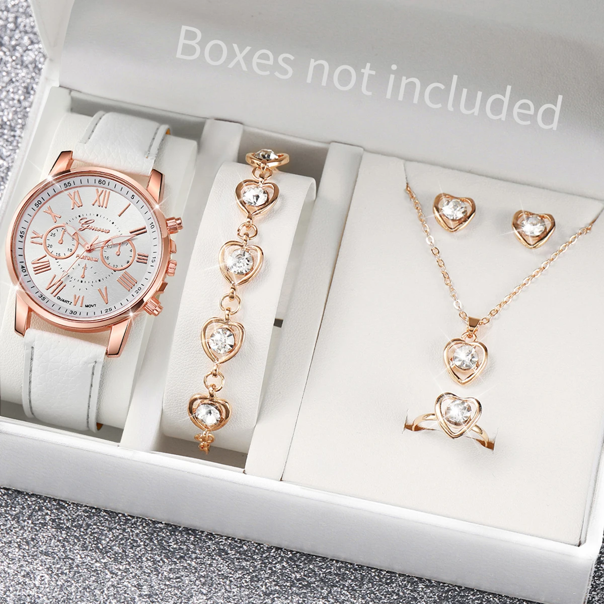 AAA5個入りピンクハートクリスタル腕時計ジュエリーセット  - Jewelry Watch Making のレビューと価格