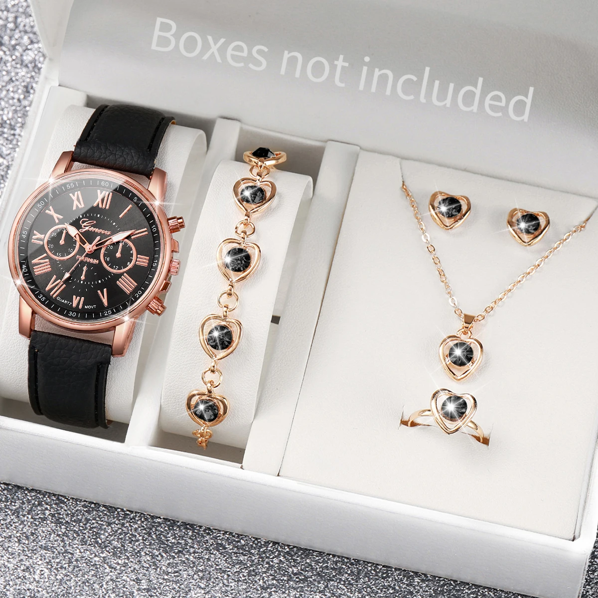 AAA5個入りピンクハートクリスタル腕時計ジュエリーセット  - Jewelry Watch Making のレビューと価格