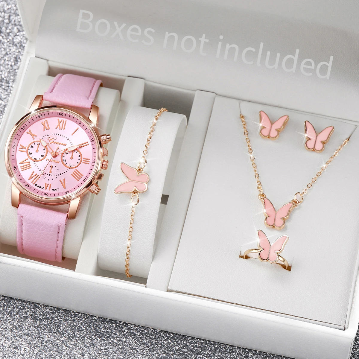 AAA5個入りピンクハートクリスタル腕時計ジュエリーセット  - Jewelry Watch Making のレビューと価格